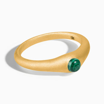 18KT Yellow Gold Vermeil Round Malachite Sandblasted Dome Ring - Morning Frost Front View