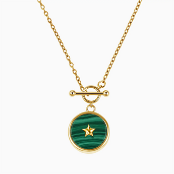 18KT Yellow Gold Vermeil Round Malachite Toggle Clasp Necklace - Inner Star Front View
