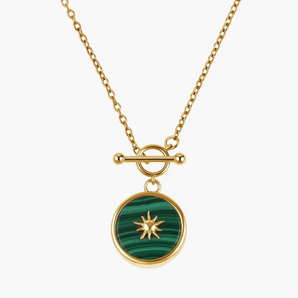 18KT Yellow Gold Vermeil Round Malachite Toggle Clasp Necklace - Inner Sun Front View