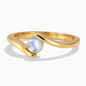 18KT Yellow Gold Vermeil Round Moonstone Bypass Ring - Soft Haven Front View