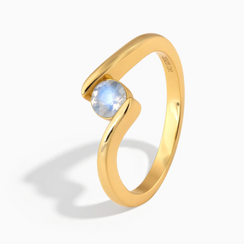 18KT Yellow Gold Vermeil Round Moonstone Bypass Ring - Soft Haven Side View