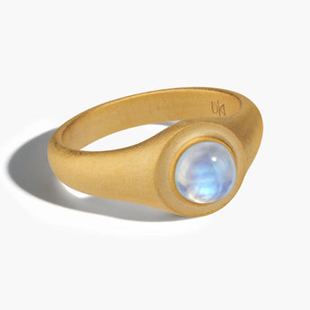 18KT Yellow Gold Vermeil Round Moonstone Sandblasted Ring - Matte Sculpt Front View