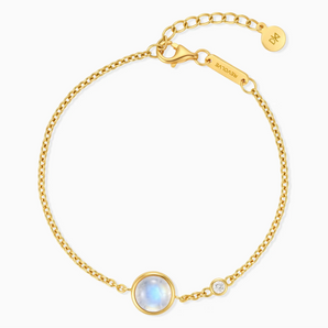 18KT Yellow Gold Vermeil Round Moonstone Spinner Bracelet - Revolve Front View