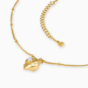 18KT Yellow Gold Vermeil Round Moonstone Sun Conch Necklace - Tidal Glow Side View