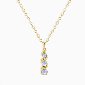 18KT Yellow Gold Vermeil Round Moonstone Triple Gemstone Twisted Necklace - Spiral Rondo Front View