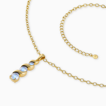 18KT Yellow Gold Vermeil Round Moonstone Triple Gemstone Twisted Necklace - Spiral Rondo Side View