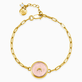 18KT Yellow Gold Vermeil Round Morganite Paperclip Bracelet - Solo Moon Front View