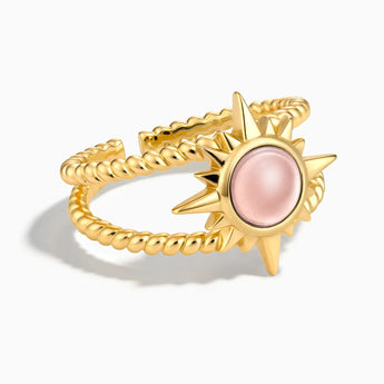 18KT Yellow Gold Vermeil Round Morganite Sunburst Twisted Ring - Soleil Ray Front View