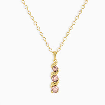 18KT Yellow Gold Vermeil Round Morganite Triple Gemstone Twisted Necklace - Spiral Rondo Front View