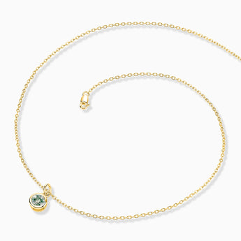 18KT Yellow Gold Vermeil Round Moss Agate Bezel Necklace - Elara Side View