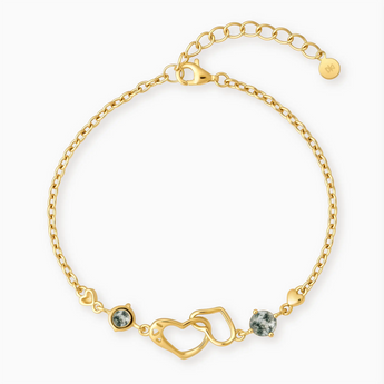 18KT Yellow Gold Vermeil Round Moss Agate Heart Infinity Bracelet - Evermore Front View