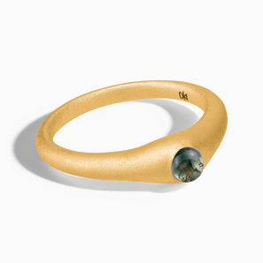 18KT Yellow Gold Vermeil Round Moss Agate Sandblasted Dome Ring - Morning Frost Front View