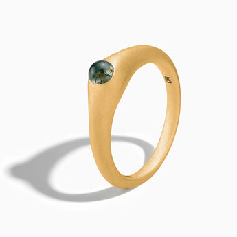 18KT Yellow Gold Vermeil Round Moss Agate Sandblasted Dome Ring - Morning Frost Side View