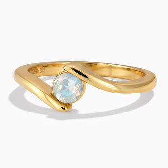 18kt Yellow Gold Vermeil Round Opal Bypass Ring- Soft Haven Front View