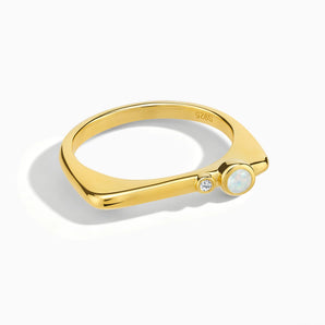 18KT Yellow Gold Vermeil Round Opal Puzzle Stacking Ring - Minimal Still Front View