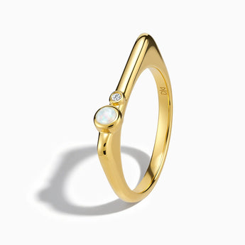 18KT Yellow Gold Vermeil Round Opal Puzzle Stacking Ring - Minimal Still Side View