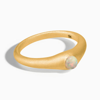 18KT Yellow Gold Vermeil Round Opal Sandblasted Dome Ring - Morning Frost Front View
