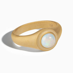 18KT Yellow Gold Vermeil Round Opal Sandblasted Ring - Matte Sculpt Front View