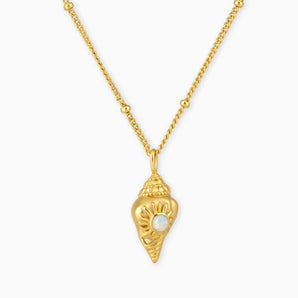18KT Yellow Gold Vermeil Round Opal Sun Conch Necklace - Tidal Glow Front View