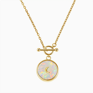 18KT Yellow Gold Vermeil Round Opal Toggle Clasp Necklace - Inner Moon Front View