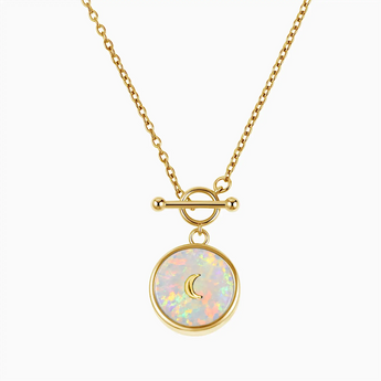 18KT Yellow Gold Vermeil Round Opal Toggle Clasp Necklace - Inner Moon Front View