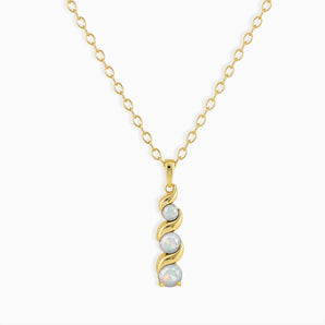 18KT Yellow Gold Vermeil Round Opal Triple Gemstone Twisted Necklace - Spiral Rondo Front View