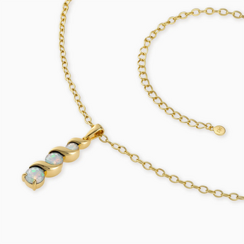 18KT Yellow Gold Vermeil Round Opal Triple Gemstone Twisted Necklace - Spiral Rondo Side View