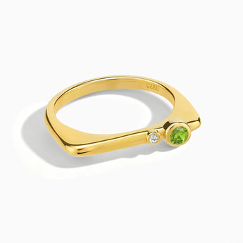 18KT Yellow Gold Vermeil Round Peridot Puzzle Stacking Ring - Minimal Still Front View