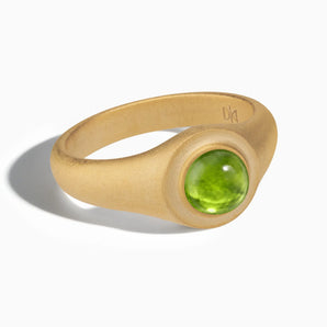 18KT Yellow Gold Vermeil Round Peridot Sandblasted Ring - Matte Sculpt Front View