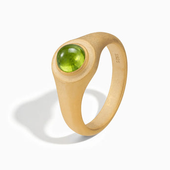 18KT Yellow Gold Vermeil Round Peridot Sandblasted Ring - Matte Sculpt Side View
