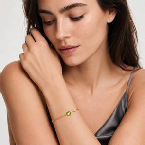 18KT Yellow Gold Vermeil Round Peridot Spinner Bracelet - Revolve Model Shot