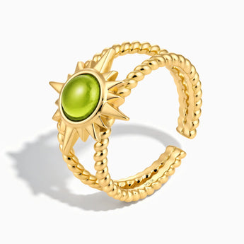 18KT Yellow Gold Vermeil Round Peridot Sunburst Twisted Ring - Soleil Ray Side View