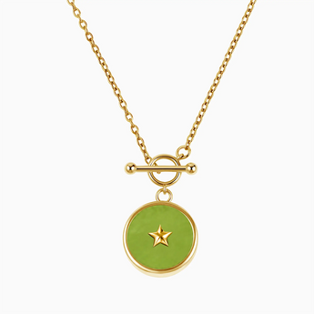 18KT Yellow Gold Vermeil Round Peridot Toggle Clasp Necklace - Inner Star Front View
