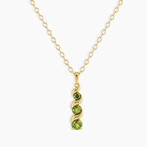 18KT Yellow Gold Vermeil Round Peridot Triple Gemstone Twisted Necklace - Spiral Rondo Front View