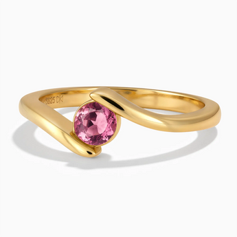 18KT Yellow Gold Vermeil Round Pink Tourmaline Bypass Ring - Soft Haven Front View