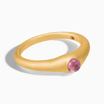 18KT Yellow Gold Vermeil Round Pink Tourmaline Sandblasted Dome Ring - Morning Frost Front View