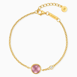 18KT Yellow Gold Vermeil Round Pink Tourmaline Spinner Bracelet - Revolve Front View