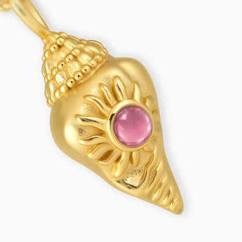 18KT Yellow Gold Vermeil Round Pink Tourmaline Sun Conch Necklace - Tidal Glow Detail View