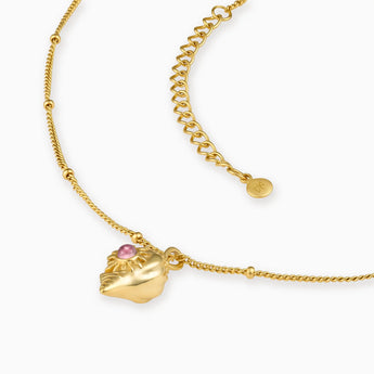 18KT Yellow Gold Vermeil Round Pink Tourmaline Sun Conch Necklace - Tidal Glow Side View