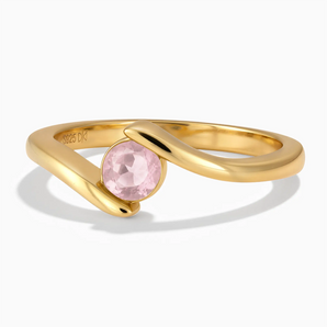 18KT Yellow Gold Vermeil Round Rose Quartz Bypass Ring - Soft Haven Front View