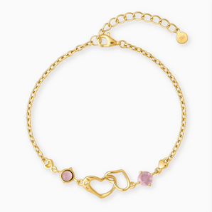 18KT Yellow Gold Vermeil Round Rose Quartz Heart Infinity Bracelet - Evermore Front View