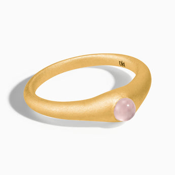 18KT Yellow Gold Vermeil Round Rose Quartz Sandblasted Dome Ring - Morning Frost Front View