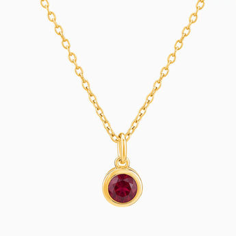 18KT Yellow Gold Vermeil Round Ruby Bezel Necklace - Elara Front View