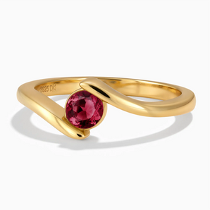 18KT Yellow Gold Vermeil Round Ruby Bypass Ring - Soft Haven Front View