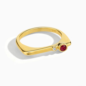 18KT Yellow Gold Vermeil Round Ruby Puzzle Stacking Ring - Minimal Still Front View