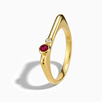 18KT Yellow Gold Vermeil Round Ruby Puzzle Stacking Ring - Minimal Still Side View