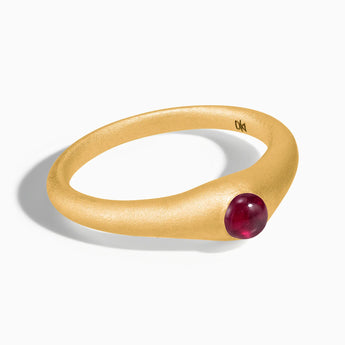 18KT Yellow Gold Vermeil Round Ruby Sandblasted Dome Ring - Morning Frost Front View