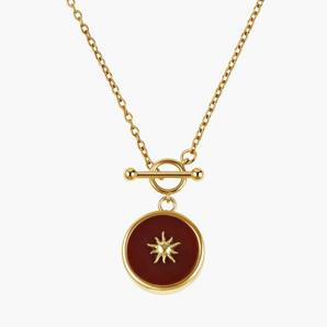 18KT Yellow Gold Vermeil Round Ruby Toggle Clasp Necklace - Inner Sun Front View