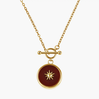 18KT Yellow Gold Vermeil Round Ruby Toggle Clasp Necklace - Inner Sun Front View