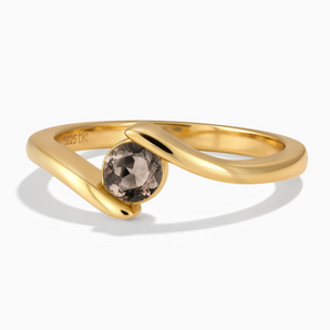 18KT Yellow Gold Vermeil Round Smoky Quartz Bypass Ring - Soft Haven Front View